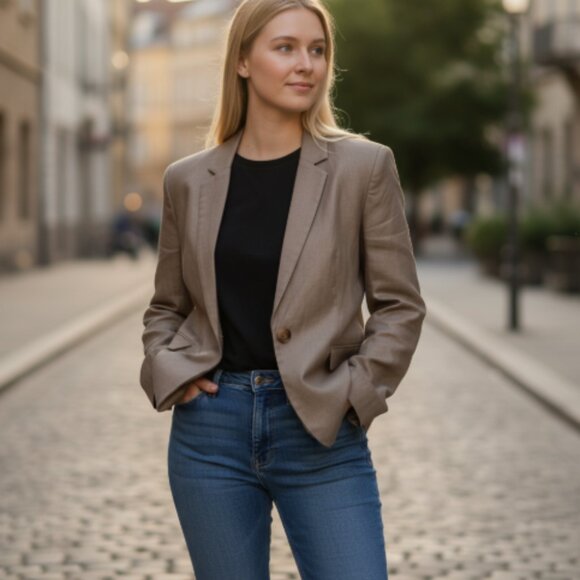 H&M Women’s Oversized Jacket Sz M Beige Wide Sleeve Casual Coat NEW Runs Big - Picture 2 of 15